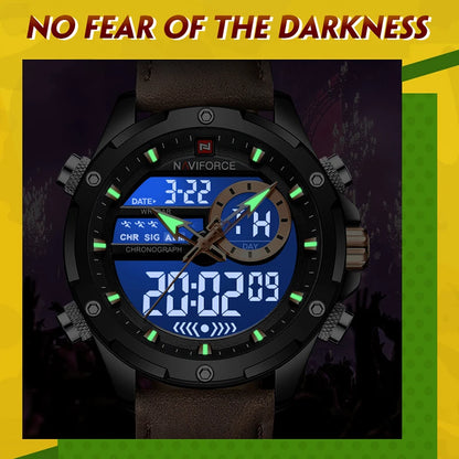 NAVIFORCE Nouvelles montres homme en cuir véritable, mouvement à quartz, chronographe, marque de luxe, lumineuses, analogiques, numériques, pour homme