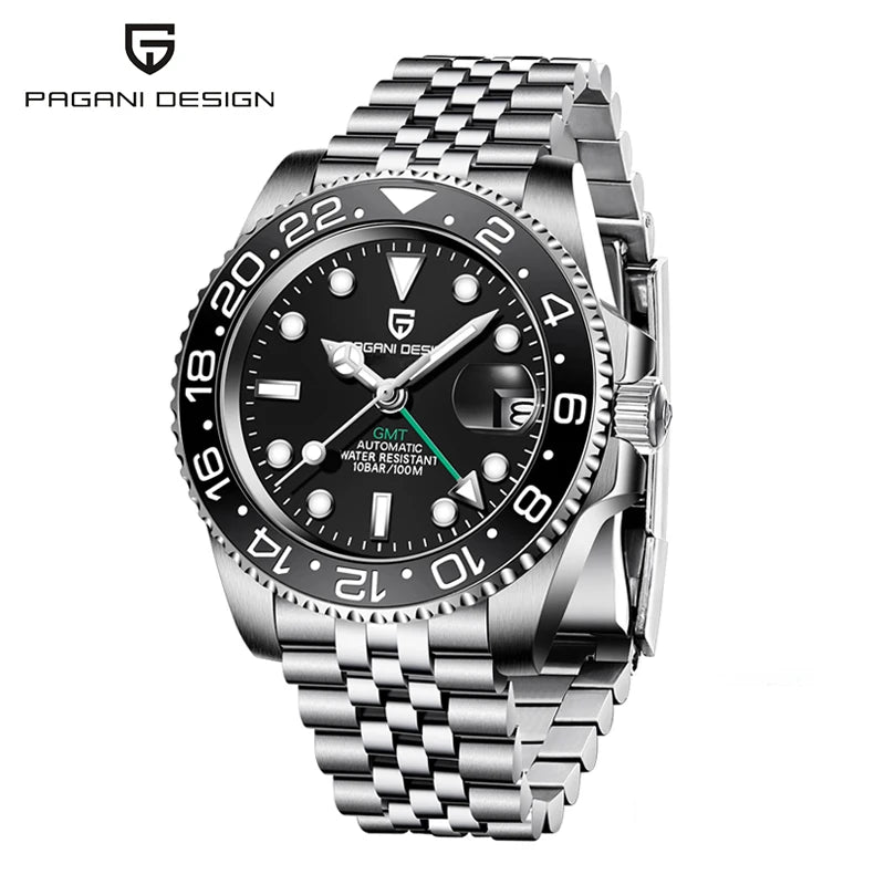 Montre-bracelet automatique PAGANI DESIGN 40 mm GMT Acier inoxydable Étanche Hommes Montre de marque supérieure Montres mécaniques de sport Hommes PD-1662
