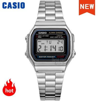 Montre Casio argentée pour hommes, ensemble de luxe, affichage numérique LED, étanche, à quartz, style sportif militaire, montre-bracelet relogio masculino