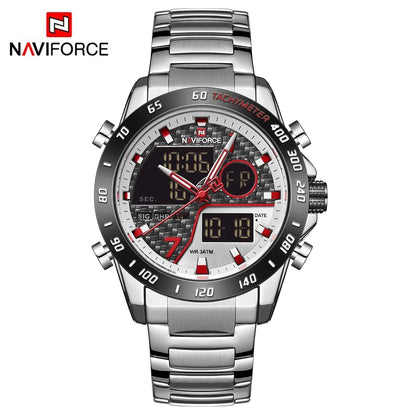 Montres numériques NAVIFORCE pour hommes Montres-bracelets de sport de luxe en acier inoxydable à quartz Étanche militaire Lumineuse pour homme