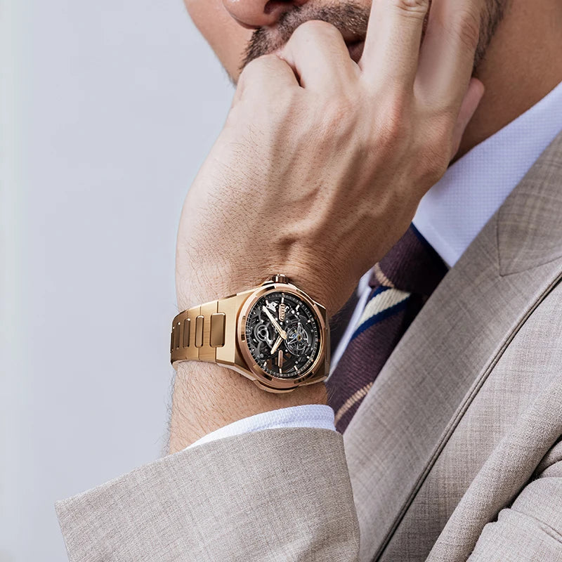 BONEST GATTI Nouvelle montre homme série Infinite Tourbillon Automatique Squelette Bracelet Acier Inoxydable