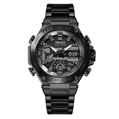 Montre SMAEL Hommes Grande Marque Luxe Argent Acier Inoxydable Sport Homme Horloge Numérique Analogique Quartz Militaire Étanche Montres-bracelets