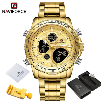 NAVIFORCE Montre Homme Tendance Marque de Luxe Sport Chronographe à Quartz Étanche Militaire en Acier Inoxydable