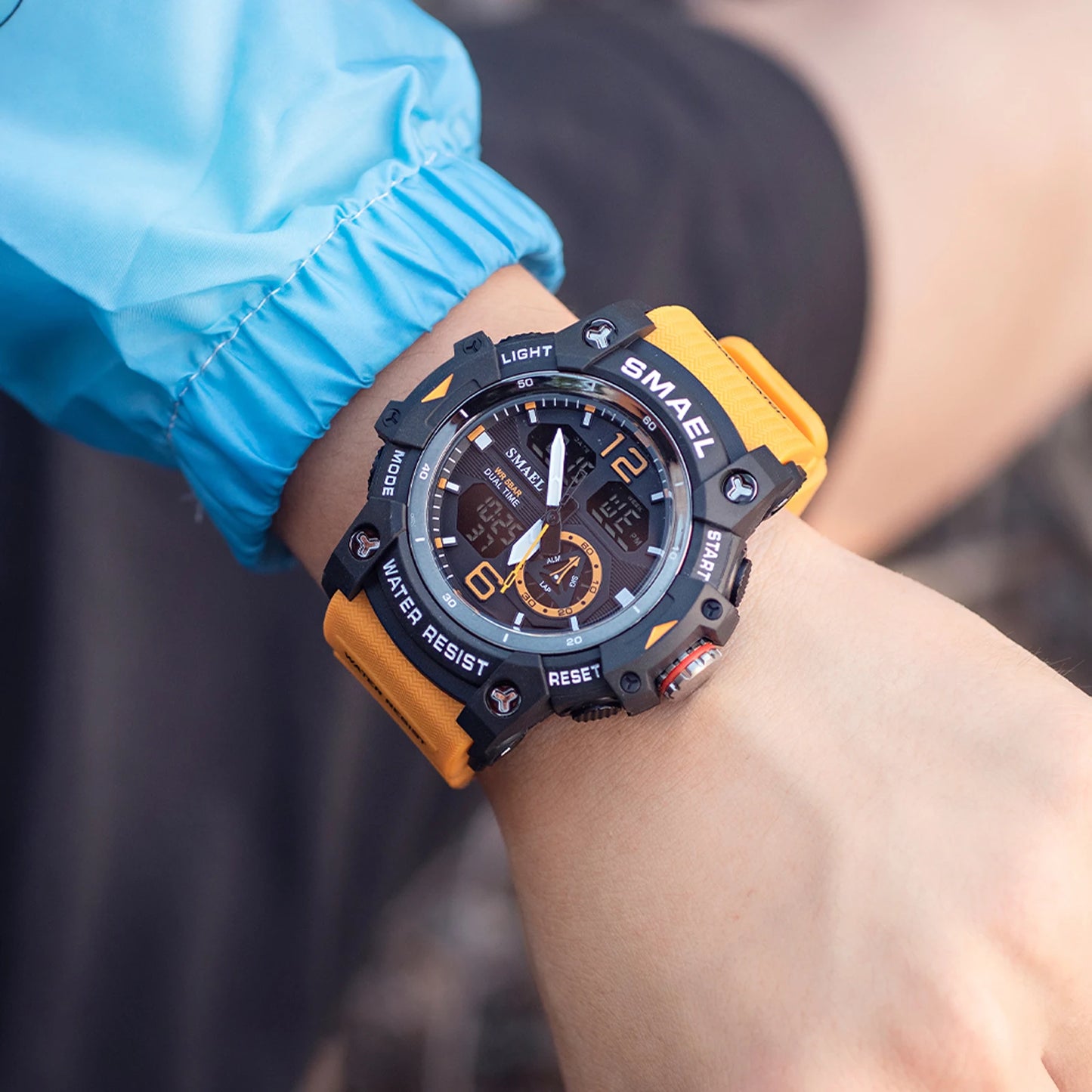 SMAEL 8007 digital watch with dual time display, stopwatch and LED backlight