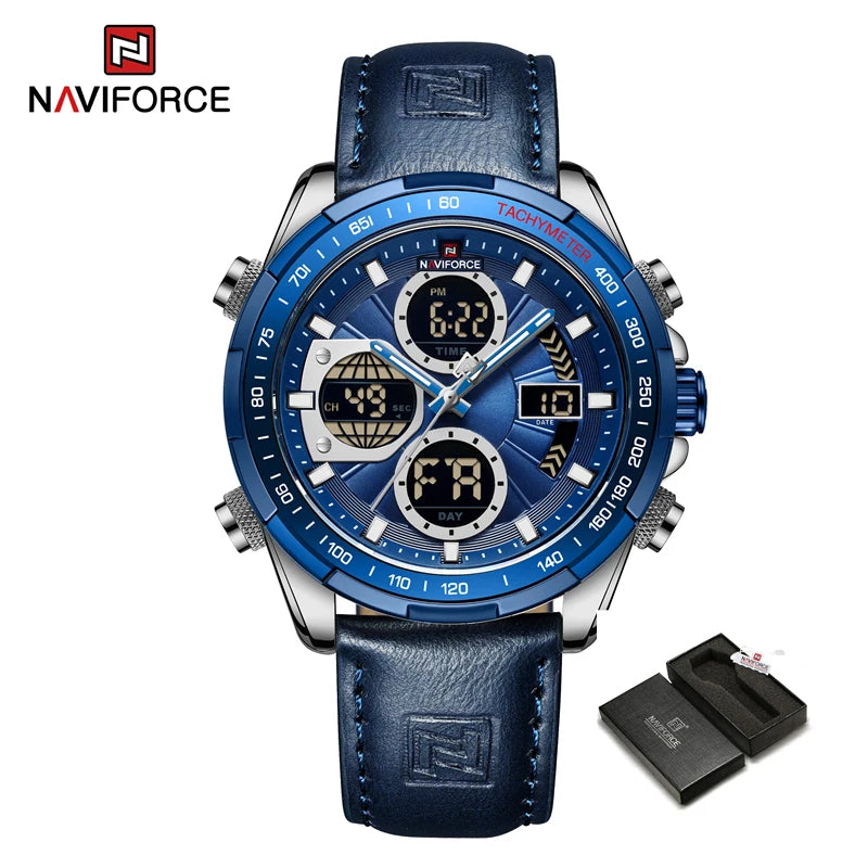 Nouvelles montres NAVIFORCE pour hommes en cuir montres-bracelets militaires de sport étanches à quartz chronographe masculin