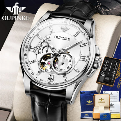 OUPINKE 3222  Original Automatic Men's Watch Genuine Leather Strap 5Bar Waterproof Japan Movement Gentleman Business Wristwatch