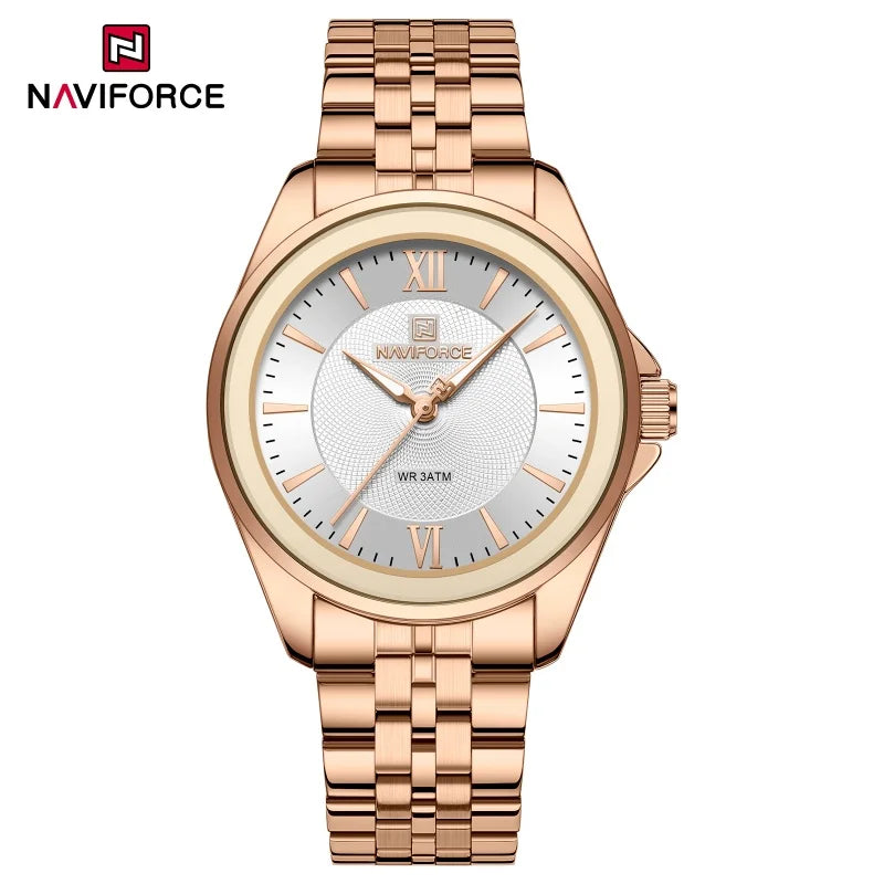 NAVIFORCE Ladies 3ATM Waterproof Quartz Watch Simple Fashion Stainless Steel Watchband Woman Quartz Watch Gifts For Women NF5067