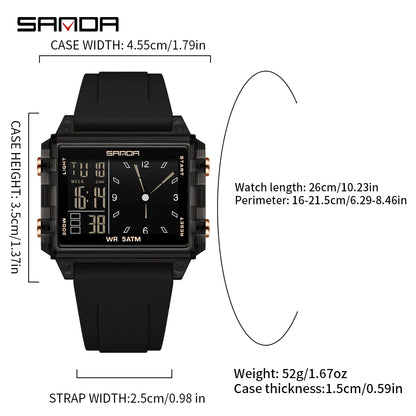 SANDA Luxury Brand Digital Watch for Men Women Square Dial Sport Waterproof Watches Man LED Pointer Display Relogios Masculino