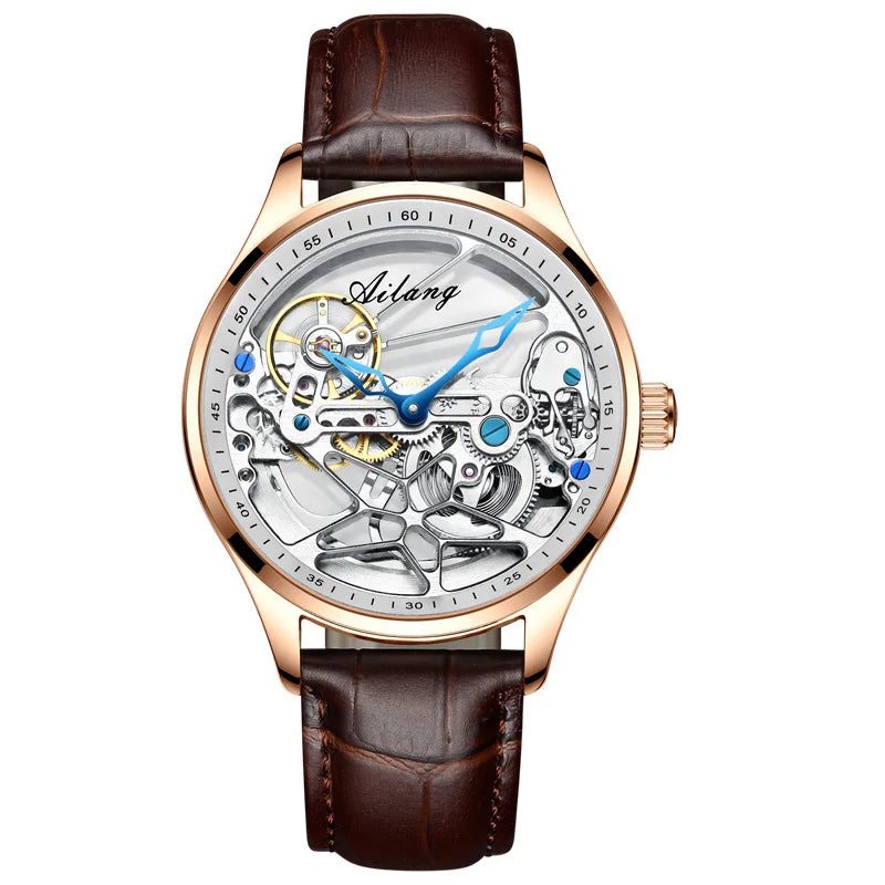 AILANG NEW Skeleton Automatic Movement Watch For Men Mechanical Luxury Black Steel Watches Mens Horloge Tourbillon 2023