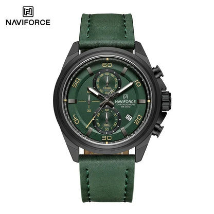 Montres NAVIFORCE pour hommes, bracelet en cuir véritable, chronographe à quartz, affichage de la date, montre-bracelet de sport étanche, cadeau masculin