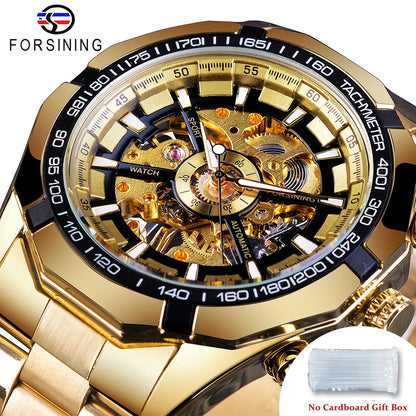 Forsining 2025 Montres Homme Squelette en Acier Inoxydable Étanche Marque de Luxe Transparente Mécanique Sport Montres-bracelets pour Hommes