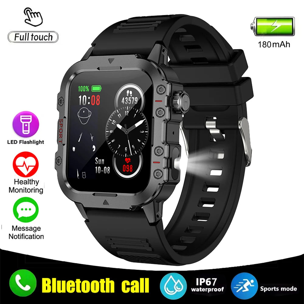 Montre intelligente militaire pour hommes 2026 IP67 3ATM, moniteur de santé de suivi de fitness sportif en extérieur de 1,44 pouce avec appel Bluetooth