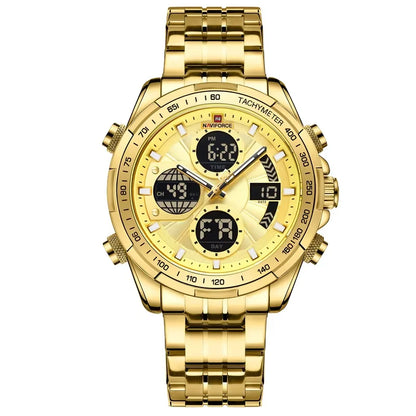 Montres de Luxe NAVIFORCE Or pour Homme Montre-bracelet Sport Militaire Numérique Quartz Bracelet Acier Étanche Lumineuse Réveil