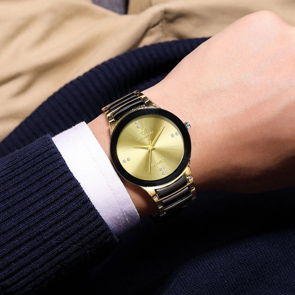Men's quartz watch with stainless steel strap and classic dial