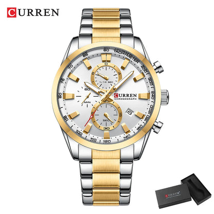 CURREN Montre Sport Chrono à Quartz pour Homme - Bracelet en Acier Inoxydable et Cadran Multifonction