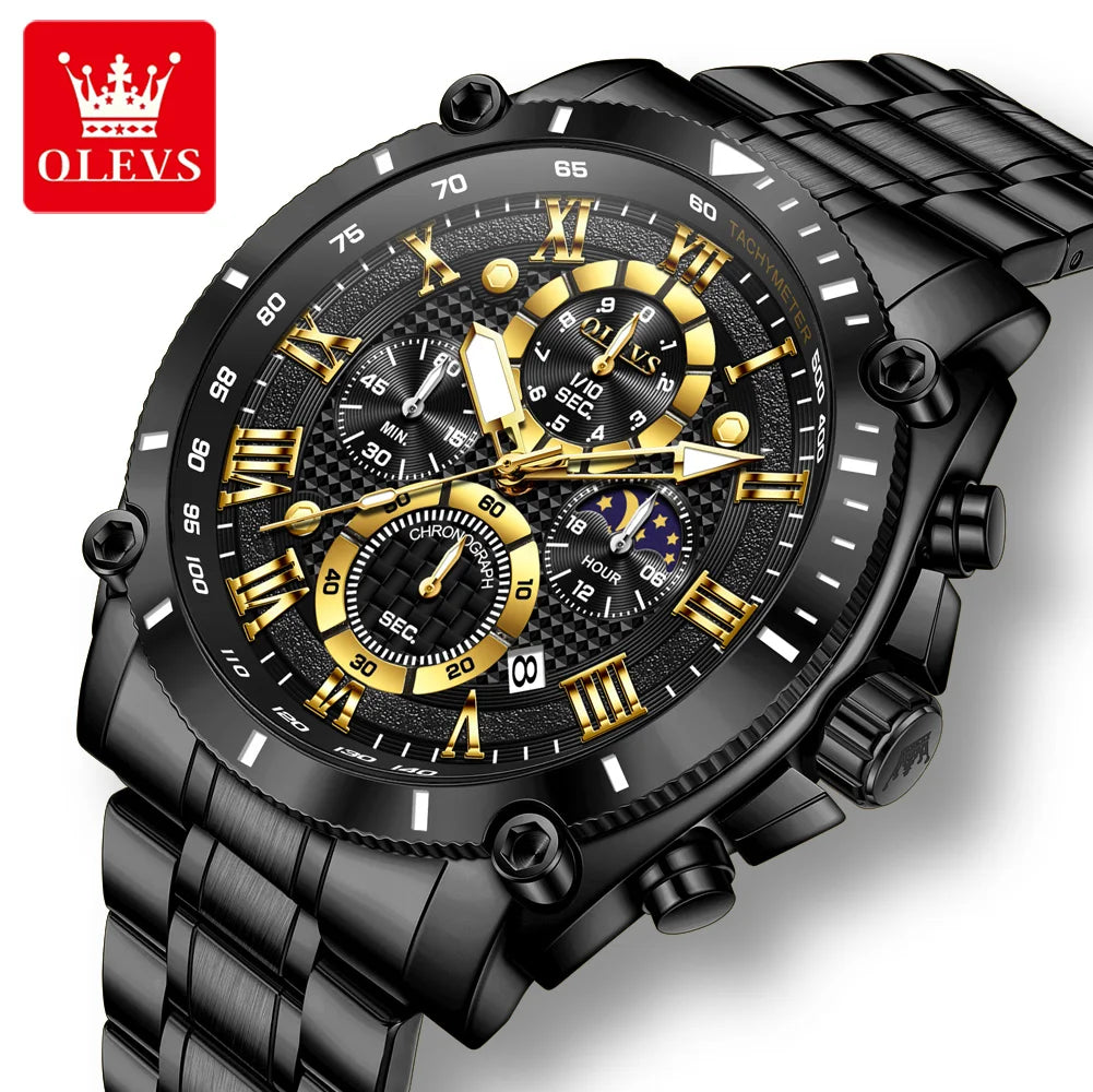 OLEVS 2025 Nouvelle Montre Homme Top Marque Luxe Montre Homme Acier Inoxydable Étanche Sport Quartz Chronographe Montre-Bracelet Homme Relogio