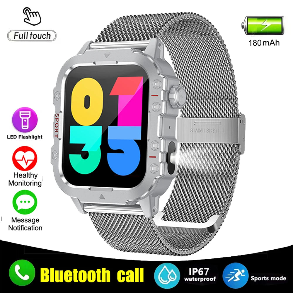 Montre intelligente militaire pour hommes 2026 IP67 3ATM, moniteur de santé de suivi de fitness sportif en extérieur de 1,44 pouce avec appel Bluetooth