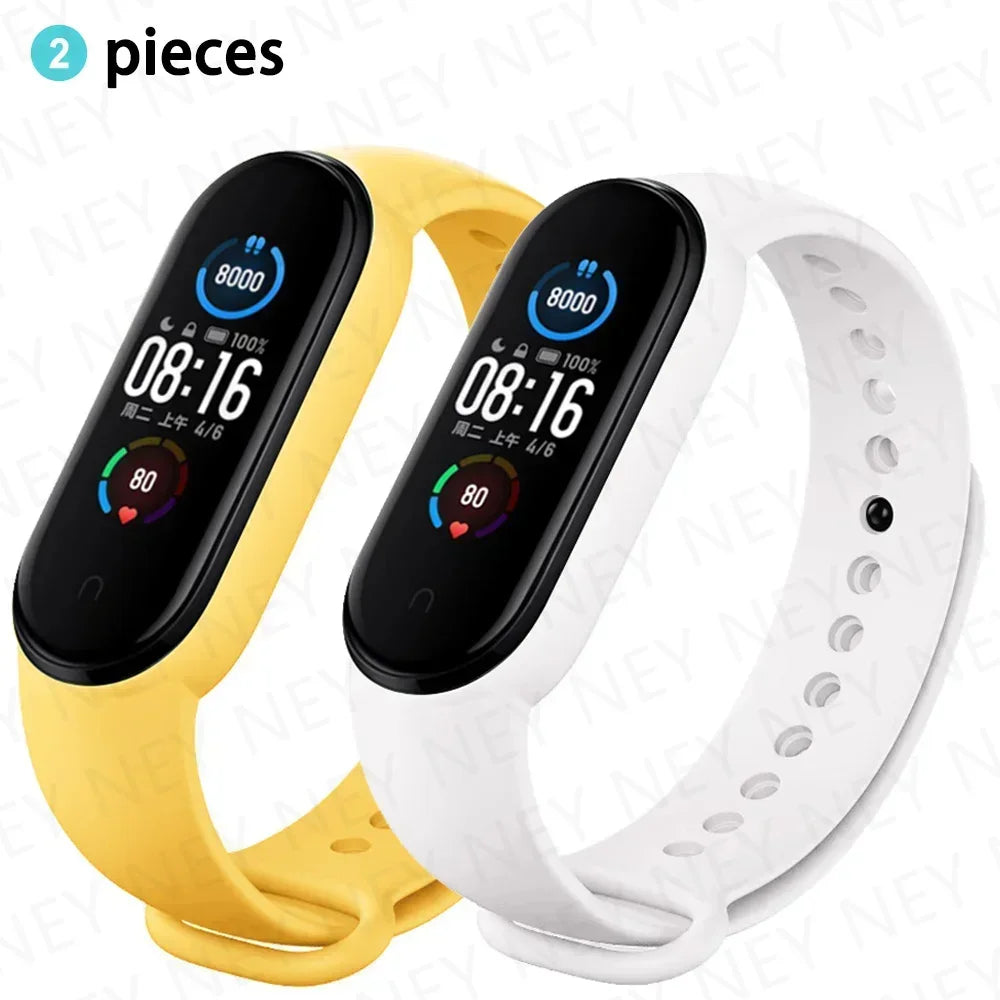 2PCS Watch Strap For Xiaomi Mi Band 7 6 5 4 3 Wristband Silicone Bracelet Wrist Straps MiBand 3/4 band6 Smartwatch Accessories