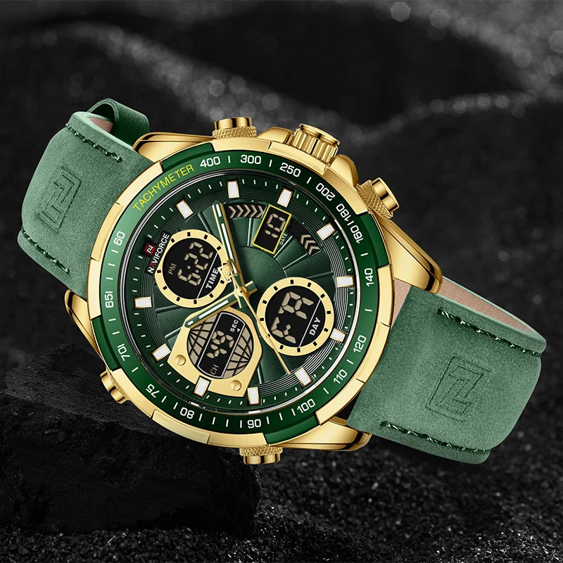 Nouvelles montres NAVIFORCE pour hommes en cuir montres-bracelets militaires de sport étanches à quartz chronographe masculin