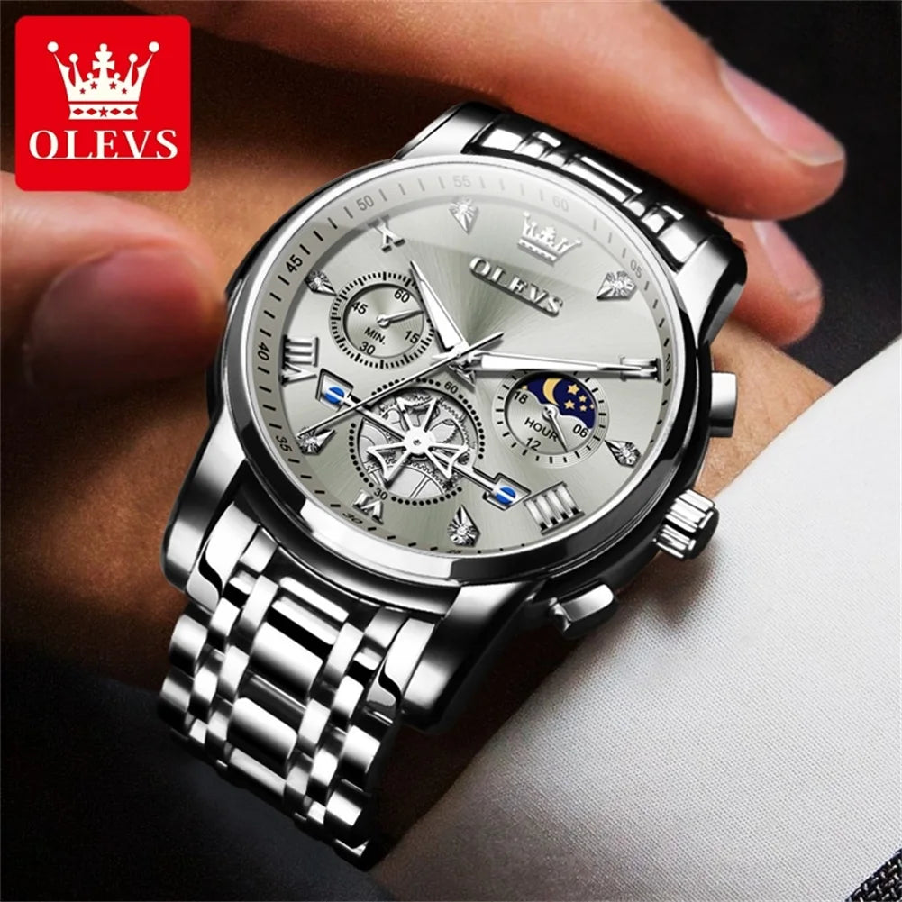 OLEVS 2856 Classic Multifunctional Flywheel Chronograph Moon Phase