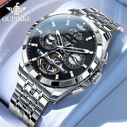 OUPINKE 3251 Auto Date Mechanical Watch for Men Hollowed Skeleton Luxury Automatic Hand Clock Top Brand Waterproof Man Watch Hot