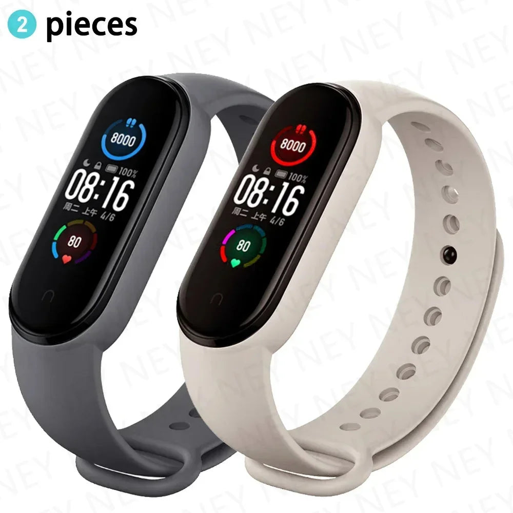 2PCS Watch Strap For Xiaomi Mi Band 7 6 5 4 3 Wristband Silicone Bracelet Wrist Straps MiBand 3/4 band6 Smartwatch Accessories