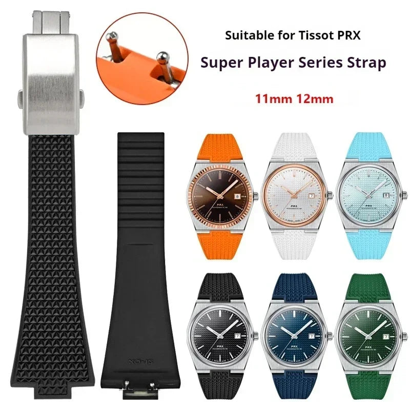 Bracelet en caoutchouc fluoré pour Tissot PRX Series Super Player 35mm 40mm FKM Femmes Hommes Boucle déployante à dégagement rapide Bracelet de montre 11mm 12mm