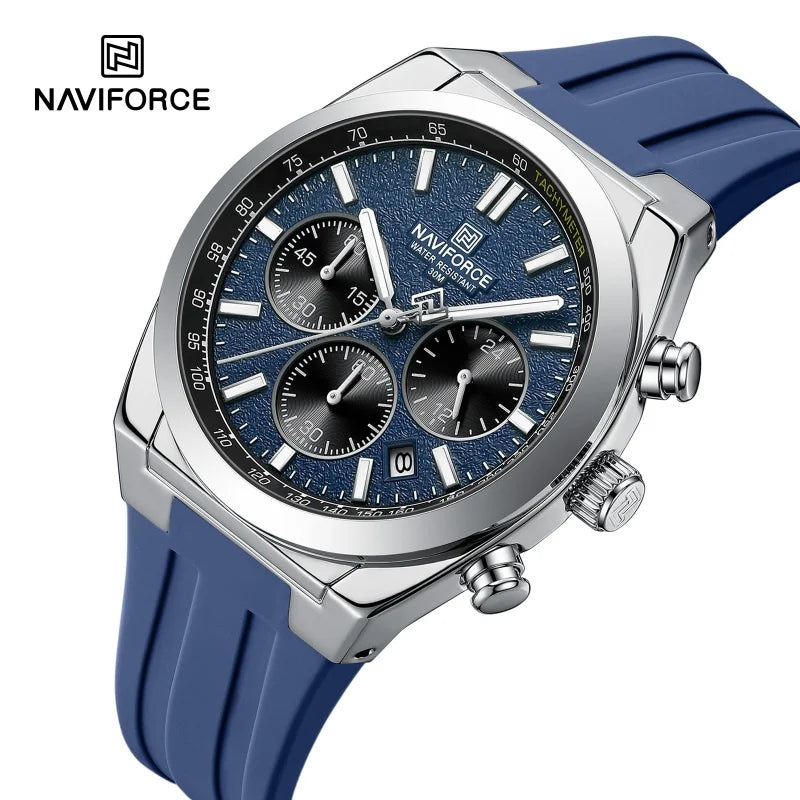 NAVIFORCE Montres Homme Chronographe Multifonctionnel Bracelet en Silicone Aiguilles Lumineuses Étanche 3ATM Haute Qualité Original pour Homme