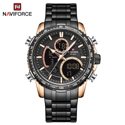 NAVIFORCE Montre Homme Tendance Marque de Luxe Sport Chronographe à Quartz Étanche Militaire en Acier Inoxydable