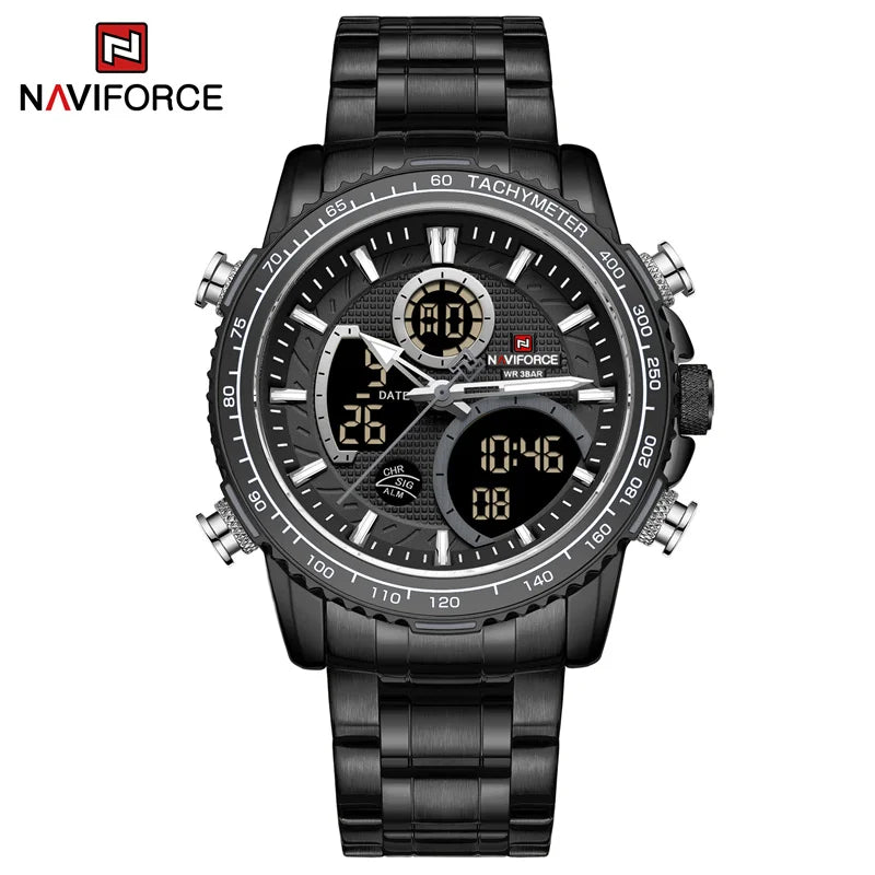 NAVIFORCE Montre Homme Tendance Marque de Luxe Sport Chronographe à Quartz Étanche Militaire en Acier Inoxydable