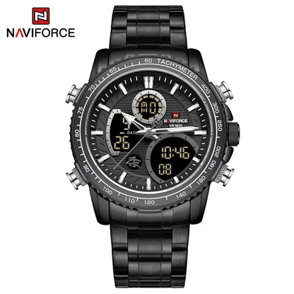NAVIFORCE Montre Homme Tendance Marque de Luxe Sport Chronographe à Quartz Étanche Militaire en Acier Inoxydable