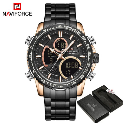 NAVIFORCE Montre Homme Tendance Marque de Luxe Sport Chronographe à Quartz Étanche Militaire en Acier Inoxydable