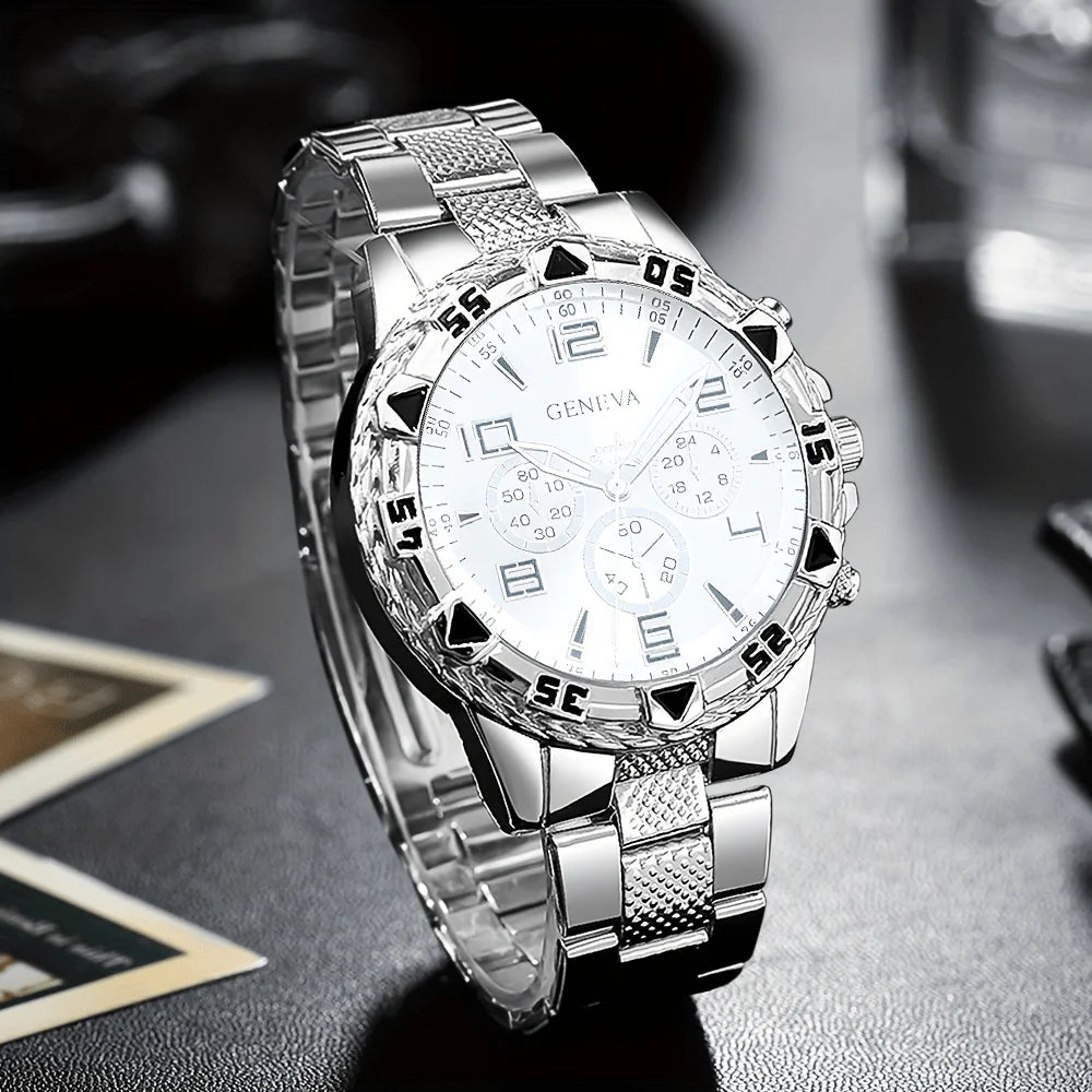 Ensemble de Montres Classiques pour Homme, Montres à Cadran Rond en Quartz avec Bracelet en Acier Inoxydable pour Homme, Choix de Cadeau Idéal