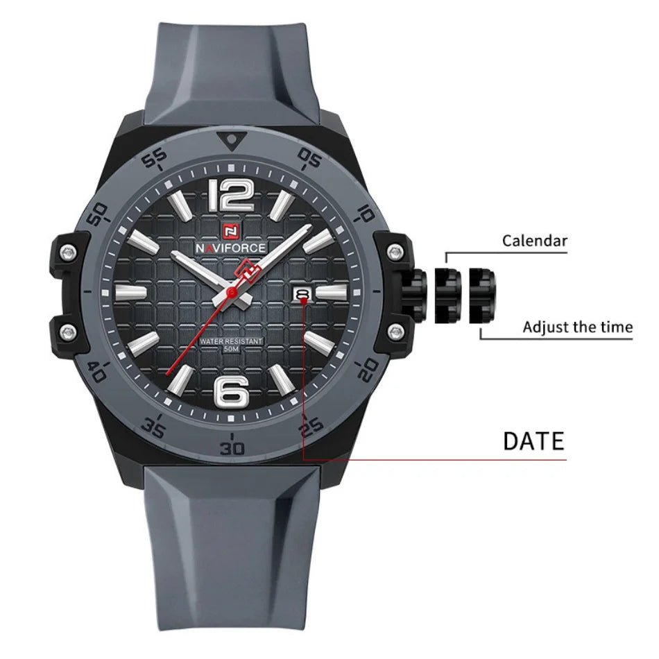Montre Homme NAVIFORCE Étanche 50m Bracelet Silicone Mouvement Quartz Montre-Bracelet Sport Décontractée Tendance pour Homme Cadeau