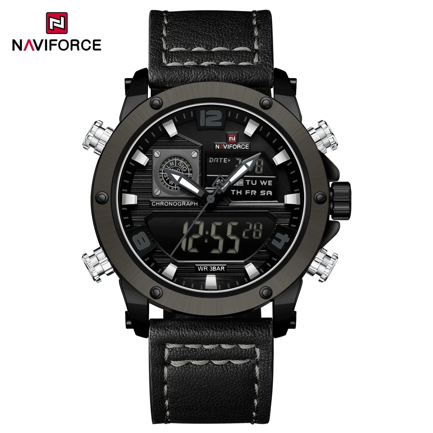 NAVIFORCE Double Display Leather Band Watch