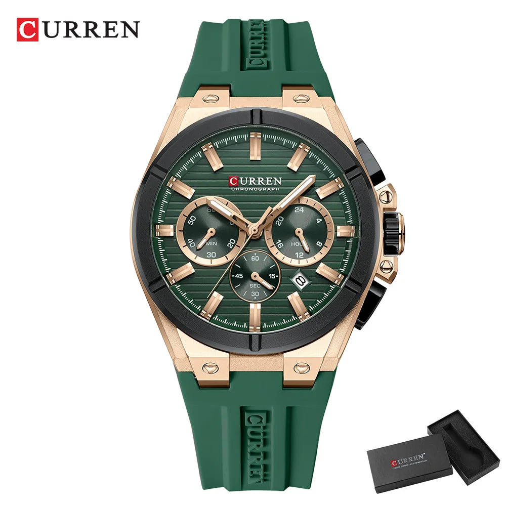 CURREN Montre-bracelet de luxe pour homme chronographe date étanche bracelet en caoutchouc montres décontractées à quartz pour hommes montre de sport masculine Reloj