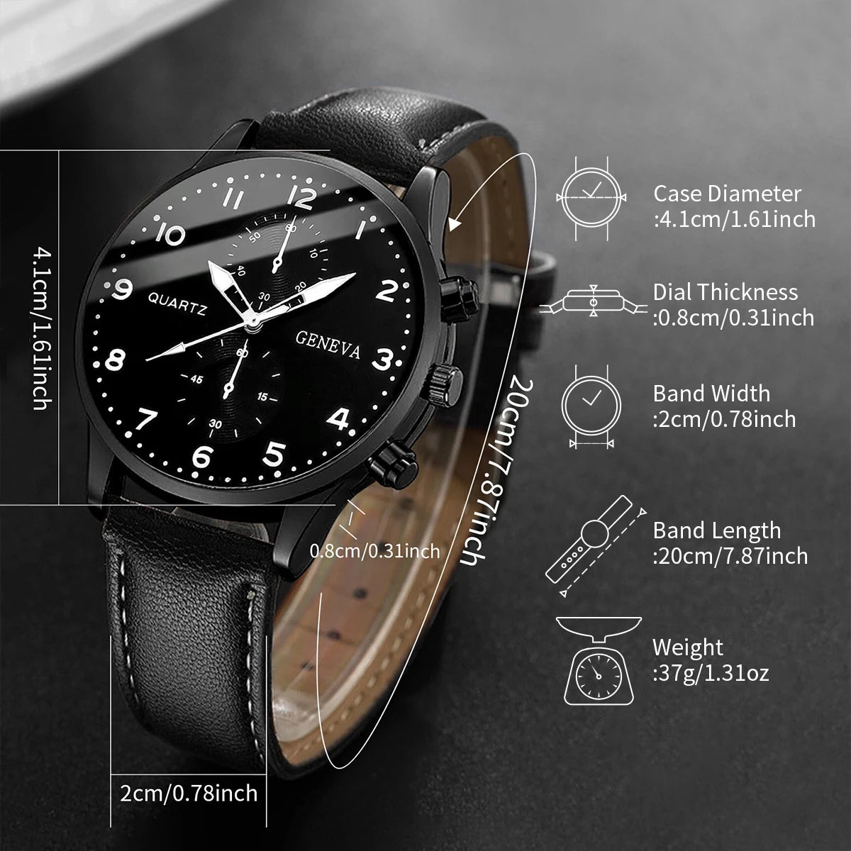 Lot de 5 montres-bracelets à quartz pour homme avec cadran arabe et bracelet en cuir (sans boîte)