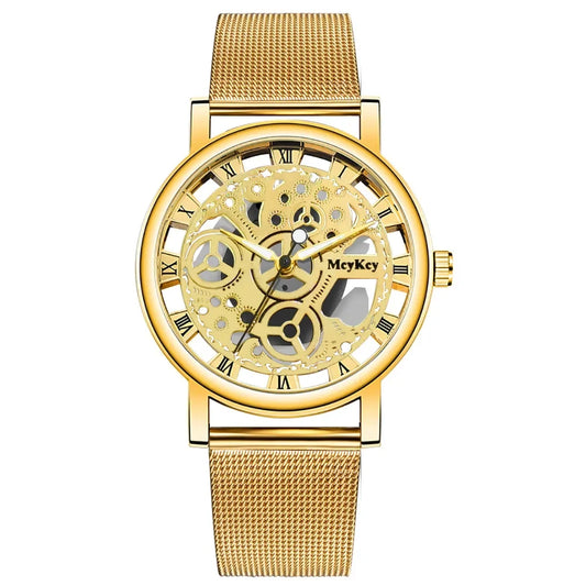 Fashion Top Women Hollow Skeleton Faux Mechanical Watch Ladies Metal Mesh Quartz Wrist Watches For Female Relogio Feminino
