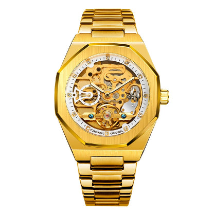 Forsining Fashion Silver Mens Watches Top Brand Luxury Automatic Mechanical Stainless Steel Fashion Business Skeleton Wristwatch