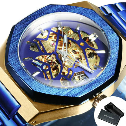 Montre mécanique classique Forsining à squelette pour homme Aiguilles lumineuses Bracelet en acier inoxydable Montres automatiques d'affaires irrégulières