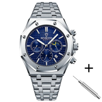 BINBOND 0161 Luminous Chronograph Stainless Steel Watch