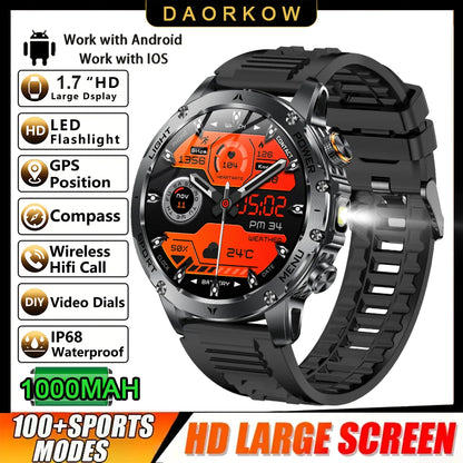 Montre Intelligente de Sport Extérieur GPS 2025 Hommes Écran AMOLED NFC Lampe de Poche Fréquence Cardiaque Étanche Appel Bluetooth 1000mAh SmartWatch