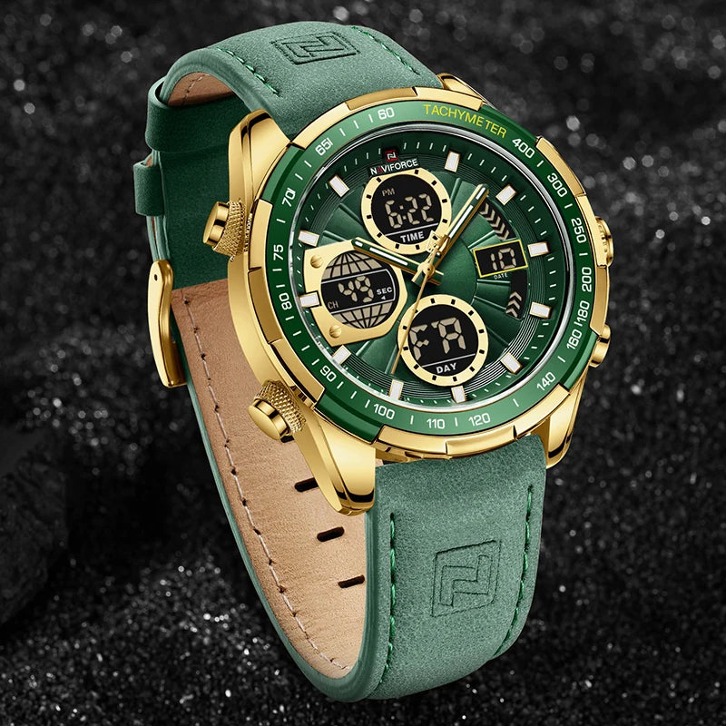 Nouvelles montres NAVIFORCE pour hommes en cuir montres-bracelets militaires de sport étanches à quartz chronographe masculin