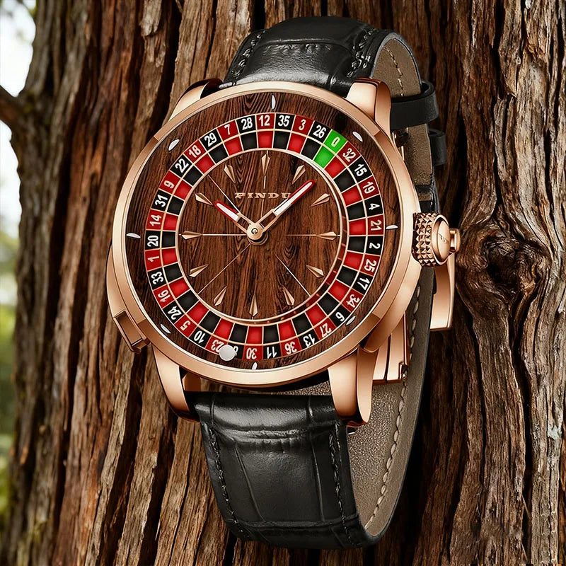 Montre mécanique de luxe pour homme PINDU 2025 en acier inoxydable, mouvement NH35, motif grain de bois, marque supérieure, étanche, verre saphir