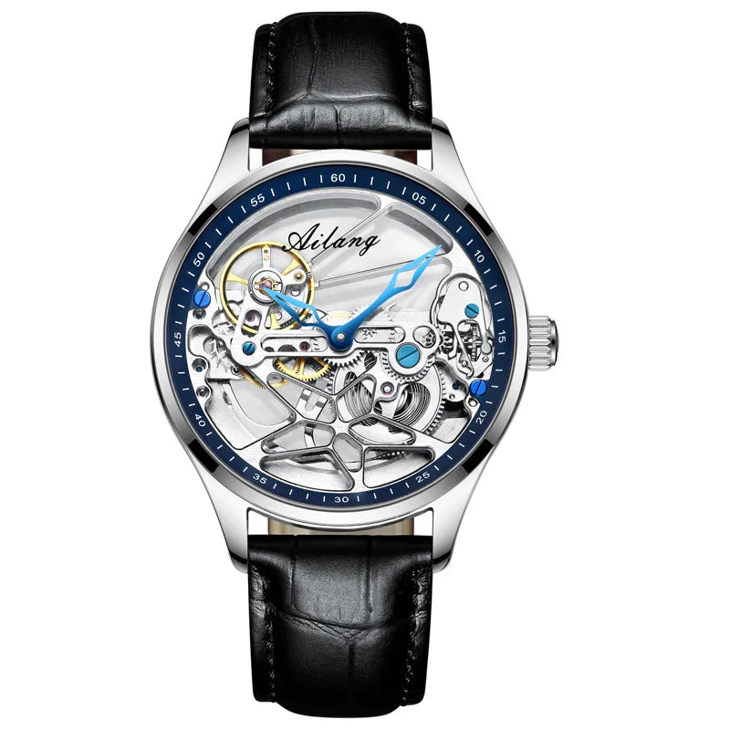 AILANG NEW Skeleton Automatic Movement Watch For Men Mechanical Luxury Black Steel Watches Mens Horloge Tourbillon 2023