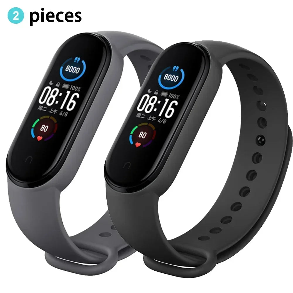 2PCS Watch Strap For Xiaomi Mi Band 7 6 5 4 3 Wristband Silicone Bracelet Wrist Straps MiBand 3/4 band6 Smartwatch Accessories