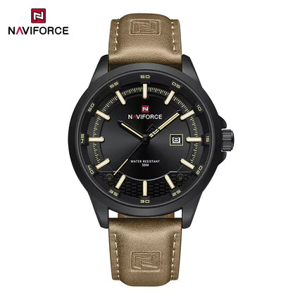 NAVIFORCE Nouvelle collection de montres pour hommes en cuir véritable confortable, mouvement japonais, date, étanche, cadeaux pour homme 2025