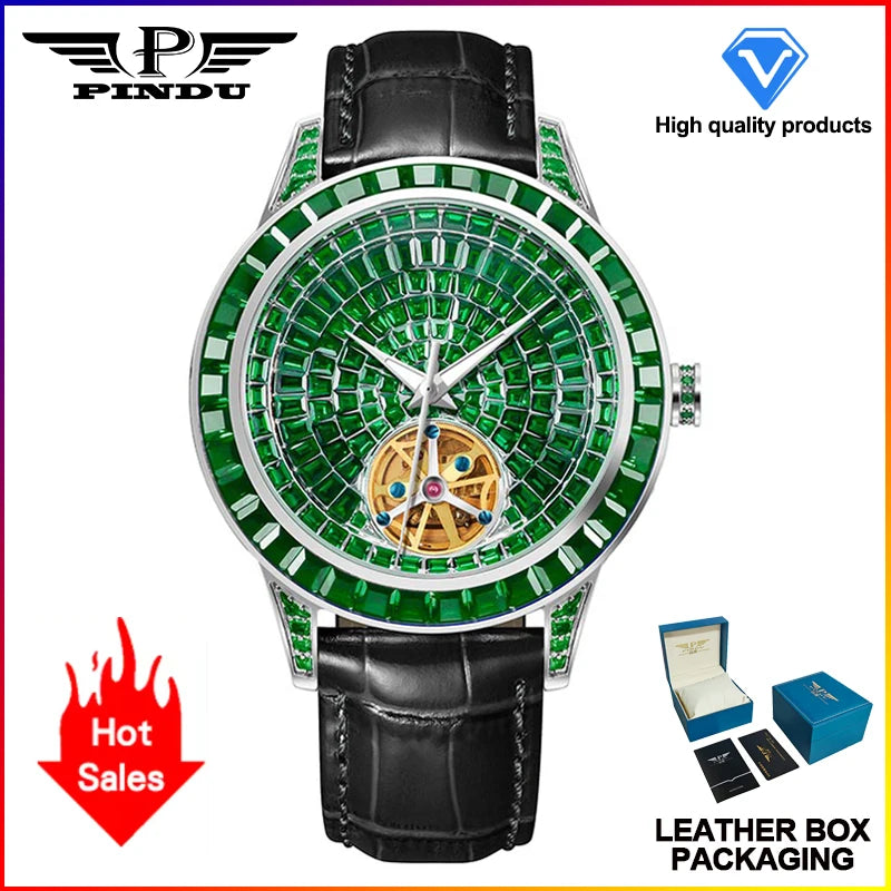 PINDU Design Diamond Mechanical Automatic Watch Stainless Steel