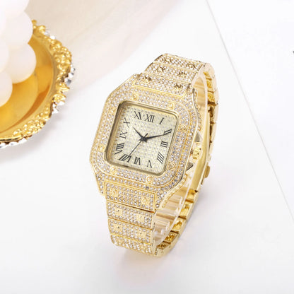 Montres pour hommes, cadran carré, ciel étoilé, ceinture en acier, incrustation de diamant, style européen américain, chiffres romains, montres-bracelets à quartz, cadeau