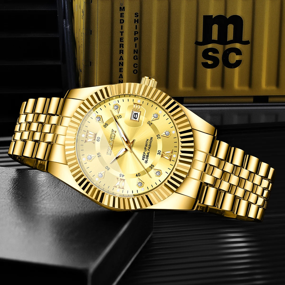 ChronoState Roma Crystal – Montre d'Affaires de Luxe à Quartz | Montre Homme en Acier avec Calendrier Strass